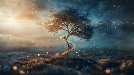 image of a tree to depict the Interconnectedness of All Beings Through DNA. Concept DNA sequencing, genetic similarities, biological connections, evolutionary relationships