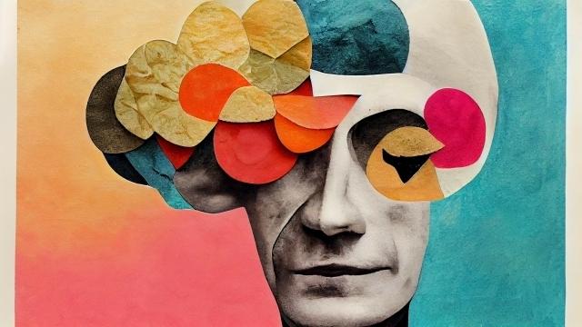 Mental States collage aesthetic, imagination, creativity, thought, cognition, confusion, mood, mental health, thinking, concept, madness, mania (generative AI, AI)